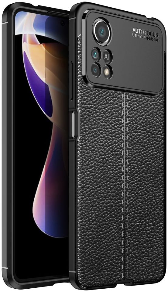 Xiaomi Poco X4 Pro Litchi Hoesje TPU met Leren Textuur Zwart afbeelding 1
