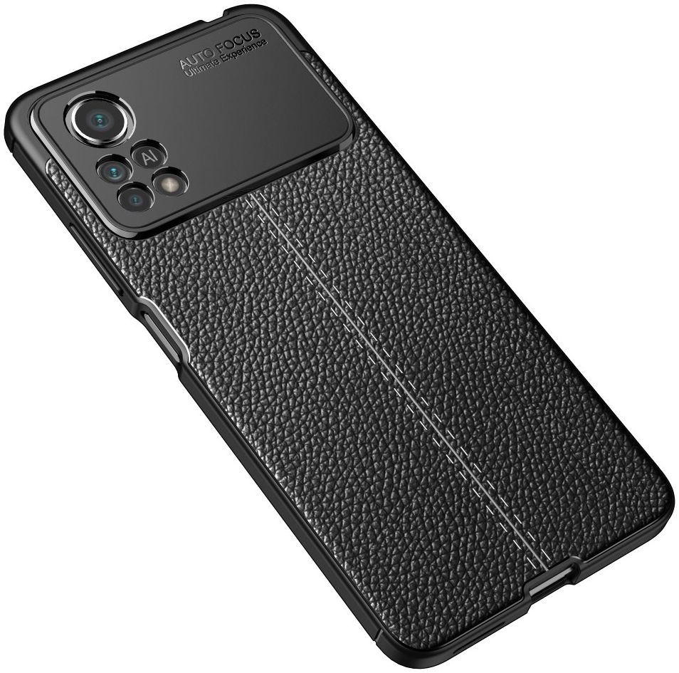 Xiaomi Poco X4 Pro Litchi Hoesje TPU met Leren Textuur Zwart afbeelding 2