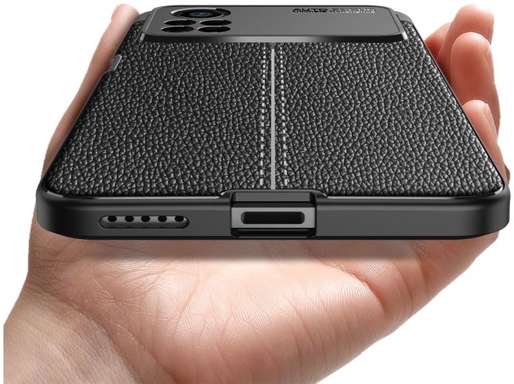 Xiaomi Poco X4 Pro Litchi Hoesje TPU met Leren Textuur Zwart afbeelding 7