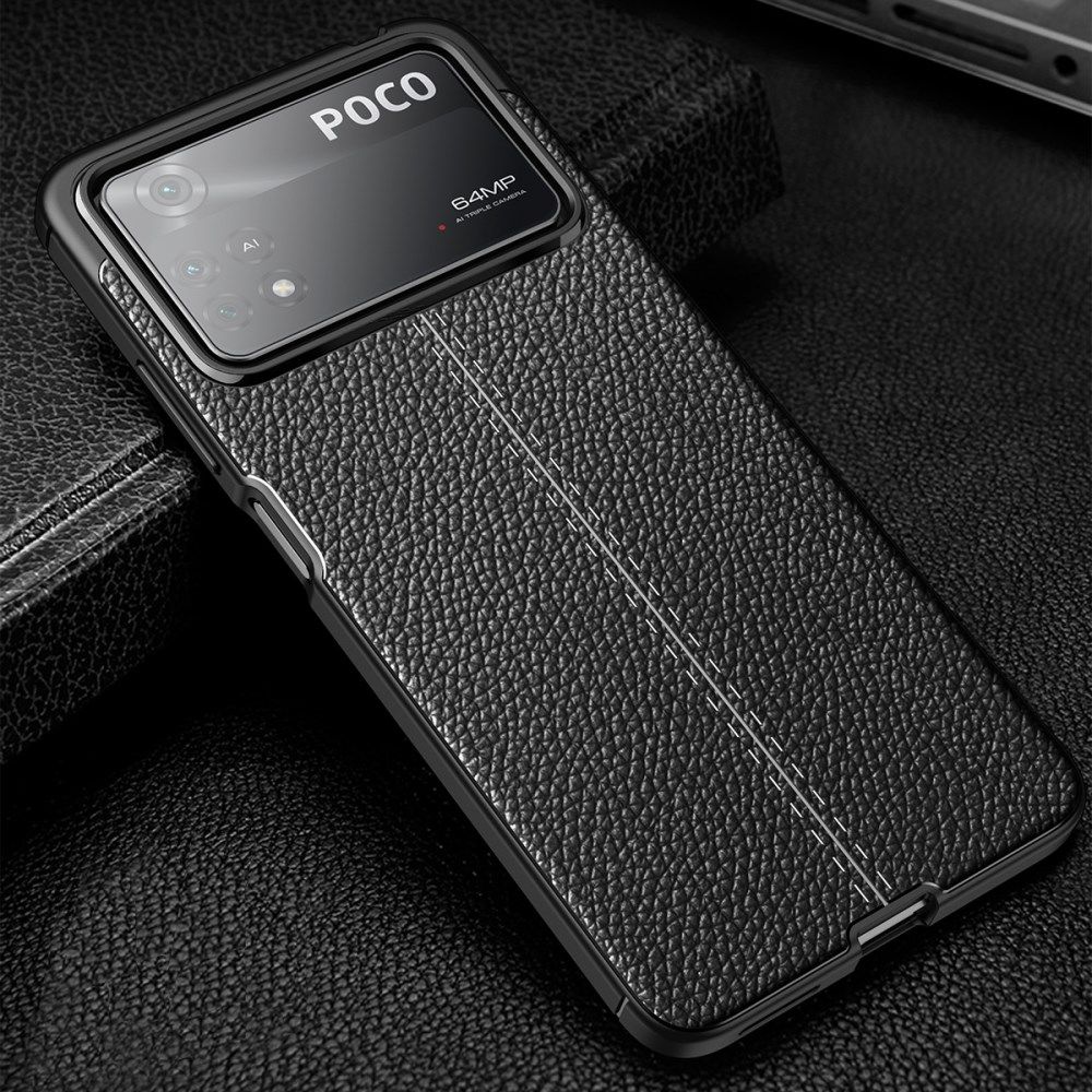 Xiaomi Poco X4 Pro Litchi Hoesje TPU met Leren Textuur Zwart afbeelding 9