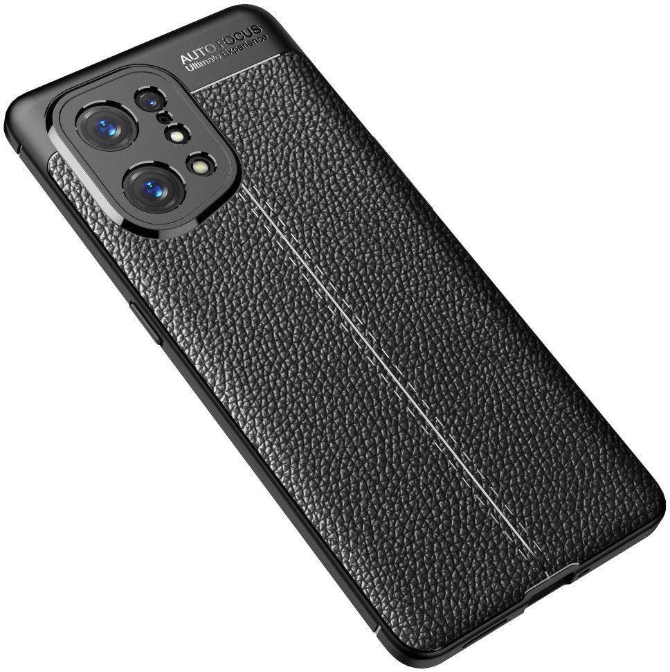 Oppo Find X5 Hoesje TPU Back Cover met Leren Textuur Zwart afbeelding 2