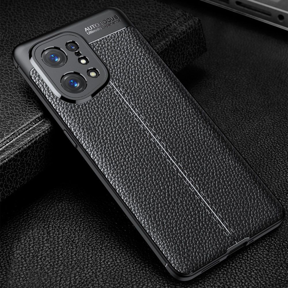 Oppo Find X5 Hoesje TPU Back Cover met Leren Textuur Zwart afbeelding 4
