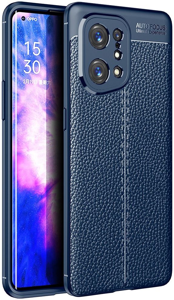 Oppo Find X5 Hoesje TPU Back Cover met Leren Textuur Blauw afbeelding 1