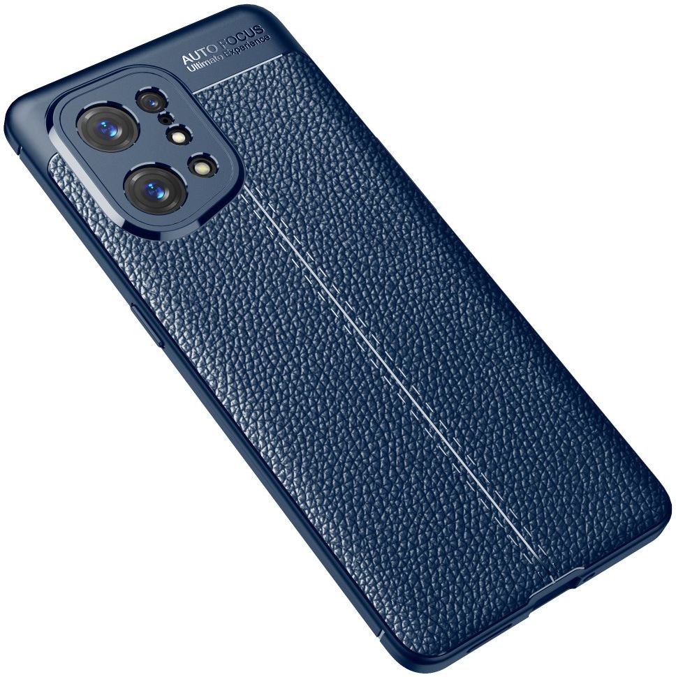 Oppo Find X5 Hoesje TPU Back Cover met Leren Textuur Blauw afbeelding 2