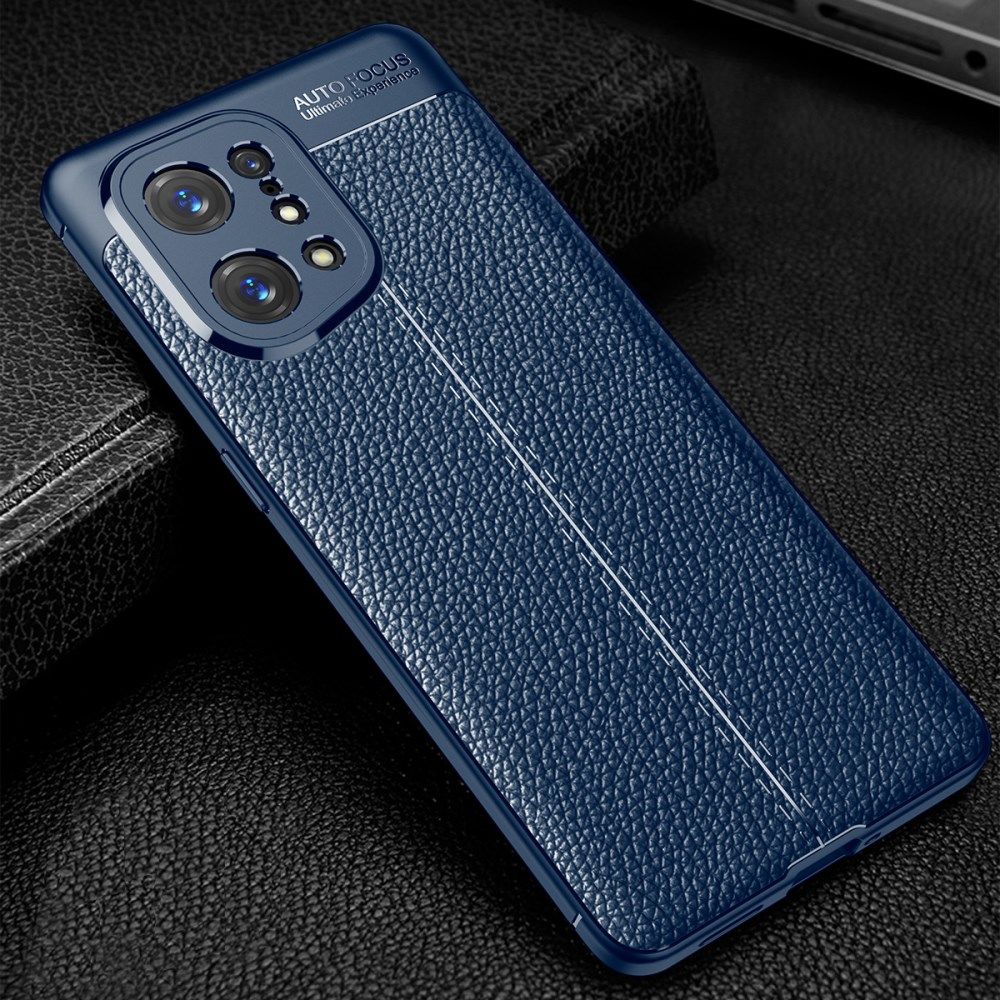 Oppo Find X5 Hoesje TPU Back Cover met Leren Textuur Blauw afbeelding 4