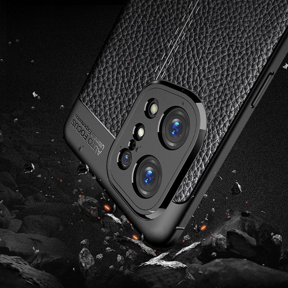Oppo Find X5 Hoesje TPU Back Cover met Leren Textuur Blauw afbeelding 8