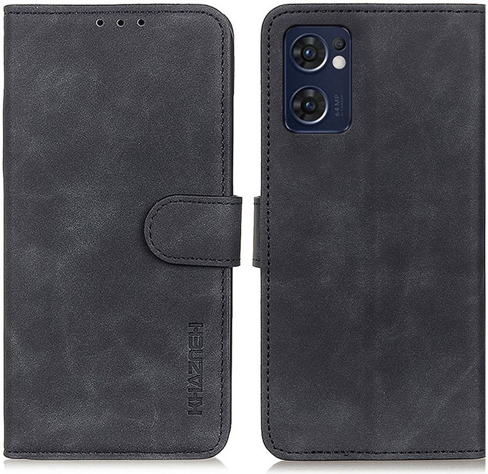 KHAZNEH Oppo Find X5 Lite Hoesje Retro Wallet Book Case Zwart afbeelding 2