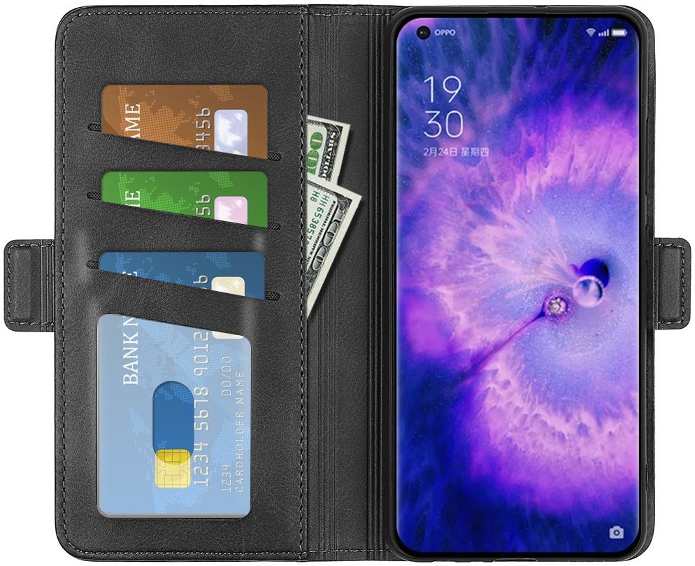 Oppo Find X5 Hoesje Portemonnee Book Case Kunstleer Zwart afbeelding 1