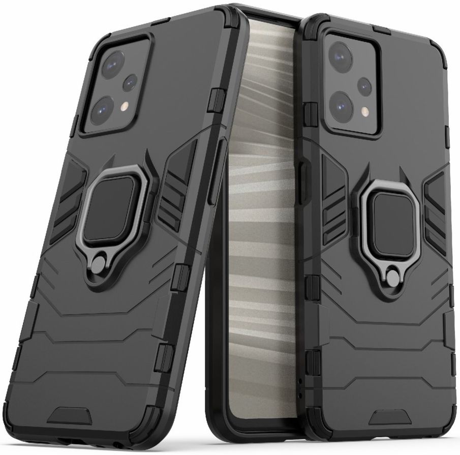 Realme 9 Pro Hoesje met Magnetische Kickstand Ring Back Cover Zwart afbeelding 1