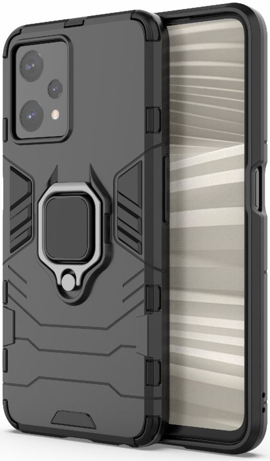 Realme 9 Pro Hoesje met Magnetische Kickstand Ring Back Cover Zwart afbeelding 2
