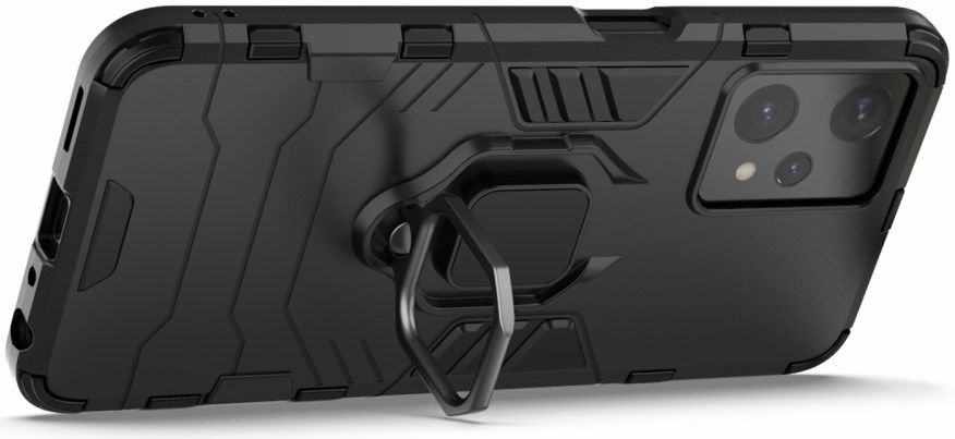 Realme 9 Pro Hoesje met Magnetische Kickstand Ring Back Cover Zwart afbeelding 3
