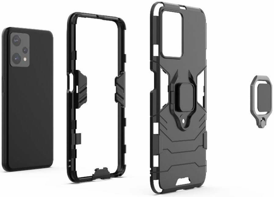 Realme 9 Pro Hoesje met Magnetische Kickstand Ring Back Cover Zwart afbeelding 5