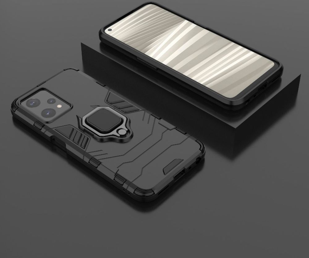 Realme 9 Pro Hoesje met Magnetische Kickstand Ring Back Cover Zwart afbeelding 7