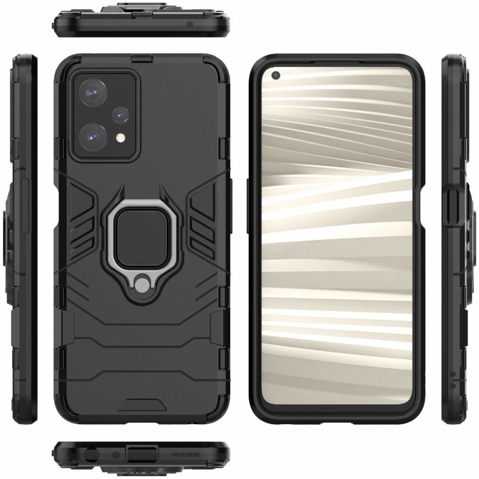 Realme 9 Pro Hoesje met Magnetische Kickstand Ring Back Cover Zwart afbeelding 8