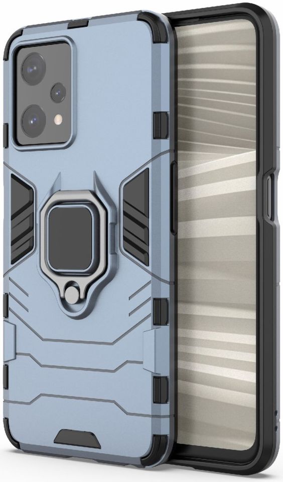 Realme 9 Pro Hoesje met Magnetische Kickstand Ring Back Cover Blauw afbeelding 2