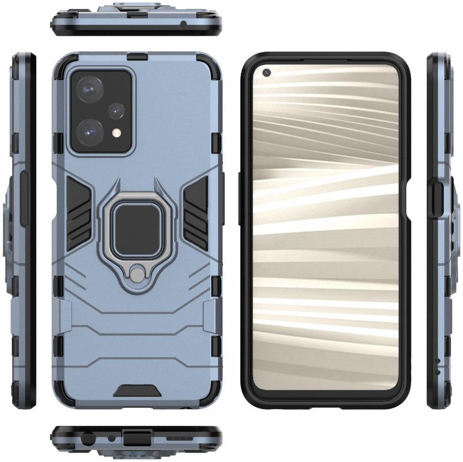 Realme 9 Pro Hoesje met Magnetische Kickstand Ring Back Cover Blauw afbeelding 7
