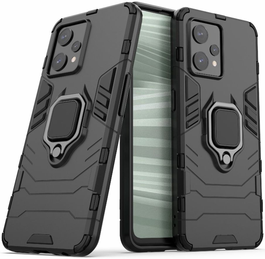 Realme 9 Pro+ Hoesje met Magnetische Kickstand Ring Zwart afbeelding 1