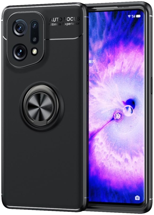 Oppo Find X5 Hoesje Magnetische Ring Kickstand Back Cover Zwart afbeelding 1