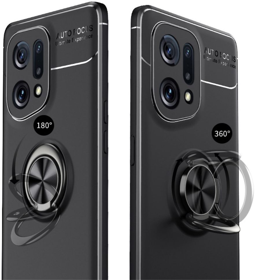 Oppo Find X5 Hoesje Magnetische Ring Kickstand Back Cover Zwart afbeelding 2