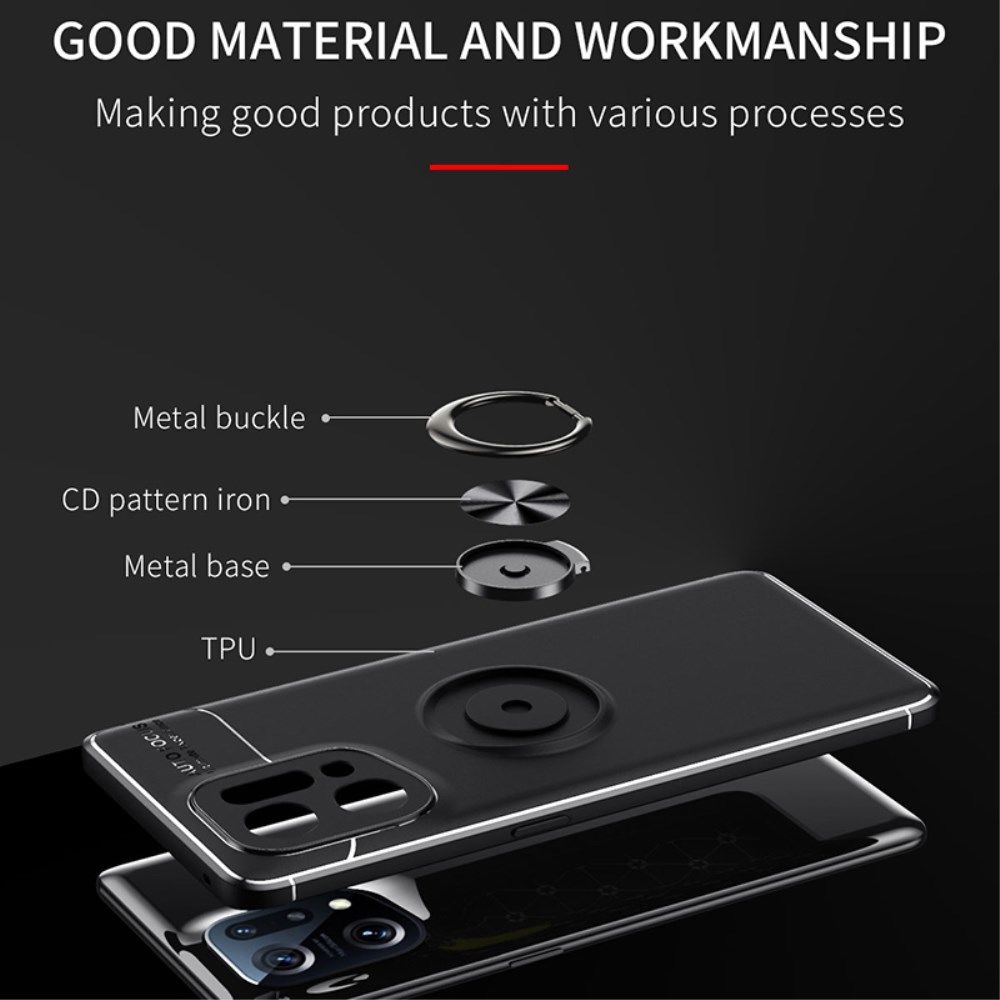 Oppo Find X5 Hoesje Magnetische Ring Kickstand Back Cover Zwart Blauw afbeelding 3