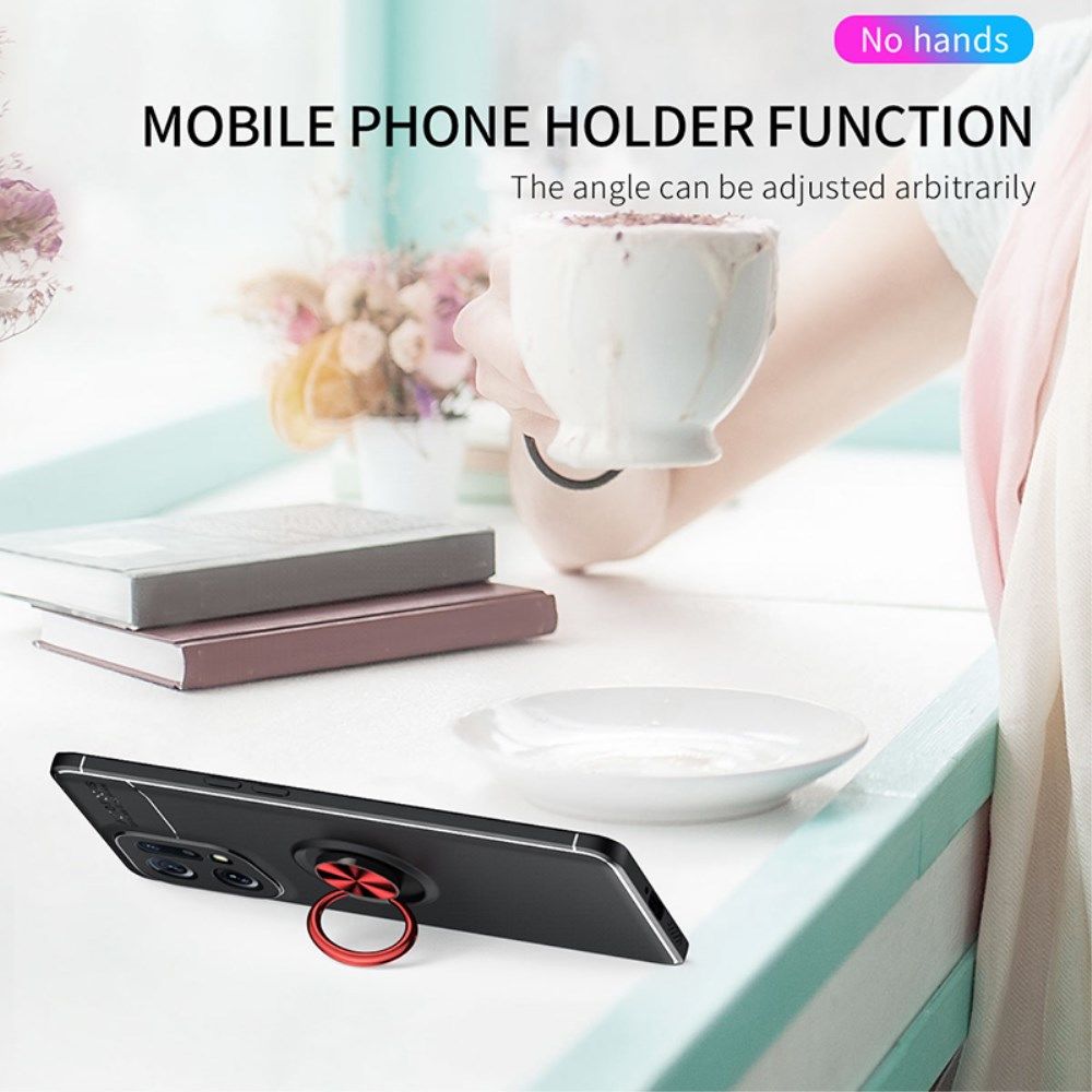 Oppo Find X5 Hoesje Magnetische Ring Kickstand Back Cover Zwart Blauw afbeelding 4