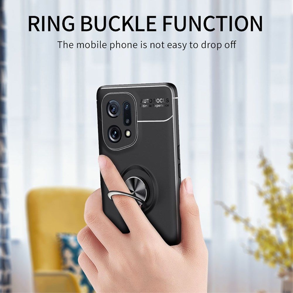 Oppo Find X5 Hoesje Magnetische Ring Kickstand Back Cover Zwart Blauw afbeelding 5