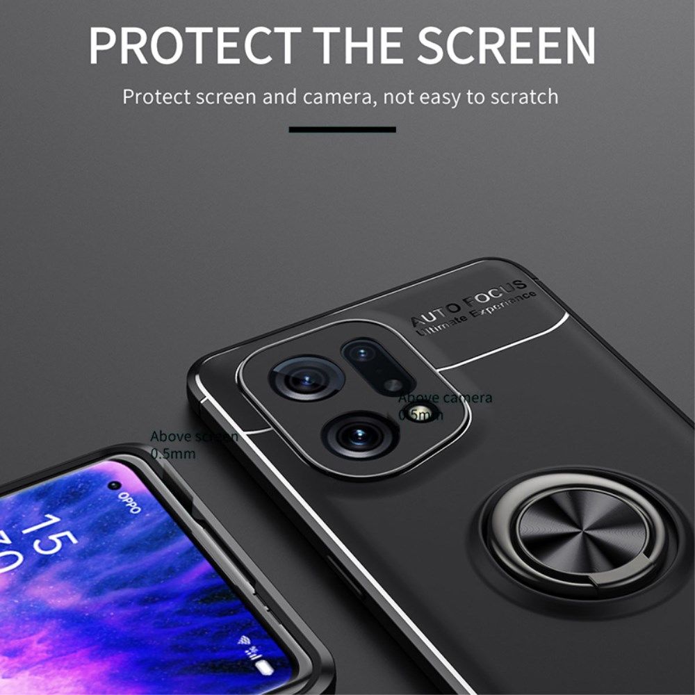Oppo Find X5 Hoesje Magnetische Ring Kickstand Back Cover Zwart Blauw afbeelding 6