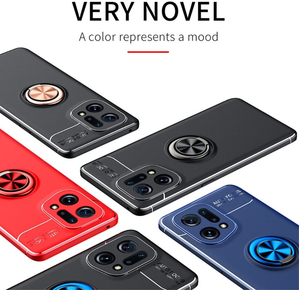 Oppo Find X5 Hoesje Magnetische Ring Kickstand Back Cover Zwart Blauw afbeelding 8