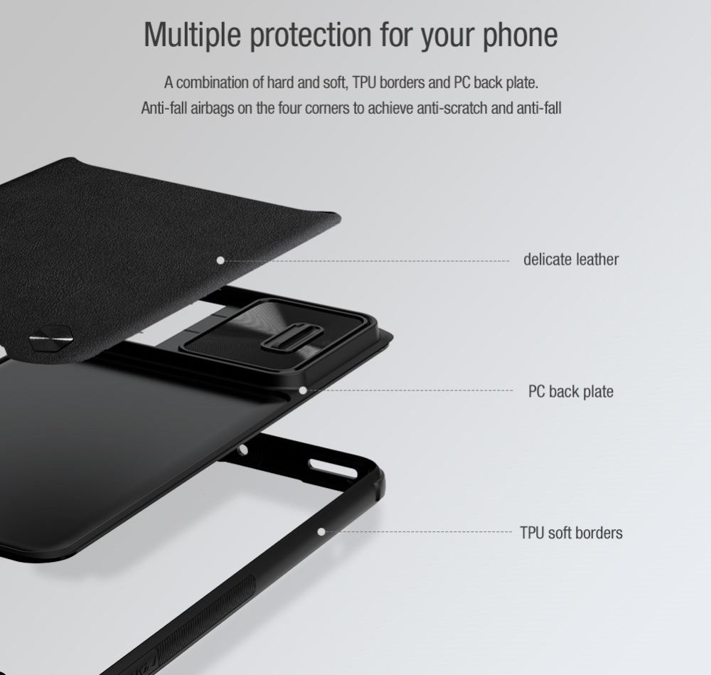 Nillkin Leather CamShield Xiaomi 12 / 12X Hoesje Camera Slider Zwart afbeelding 11