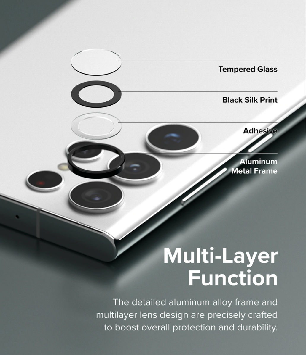Ringke Frame Glass Samsung Galaxy S22 Ultra Camera Protector Zilver afbeelding 2