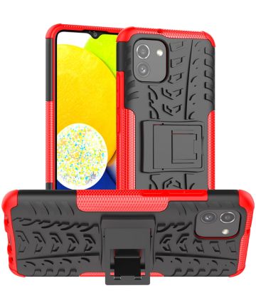 Samsung Galaxy A03 Hoesje Hybride Back Cover met Kickstand Rood Hoesjes