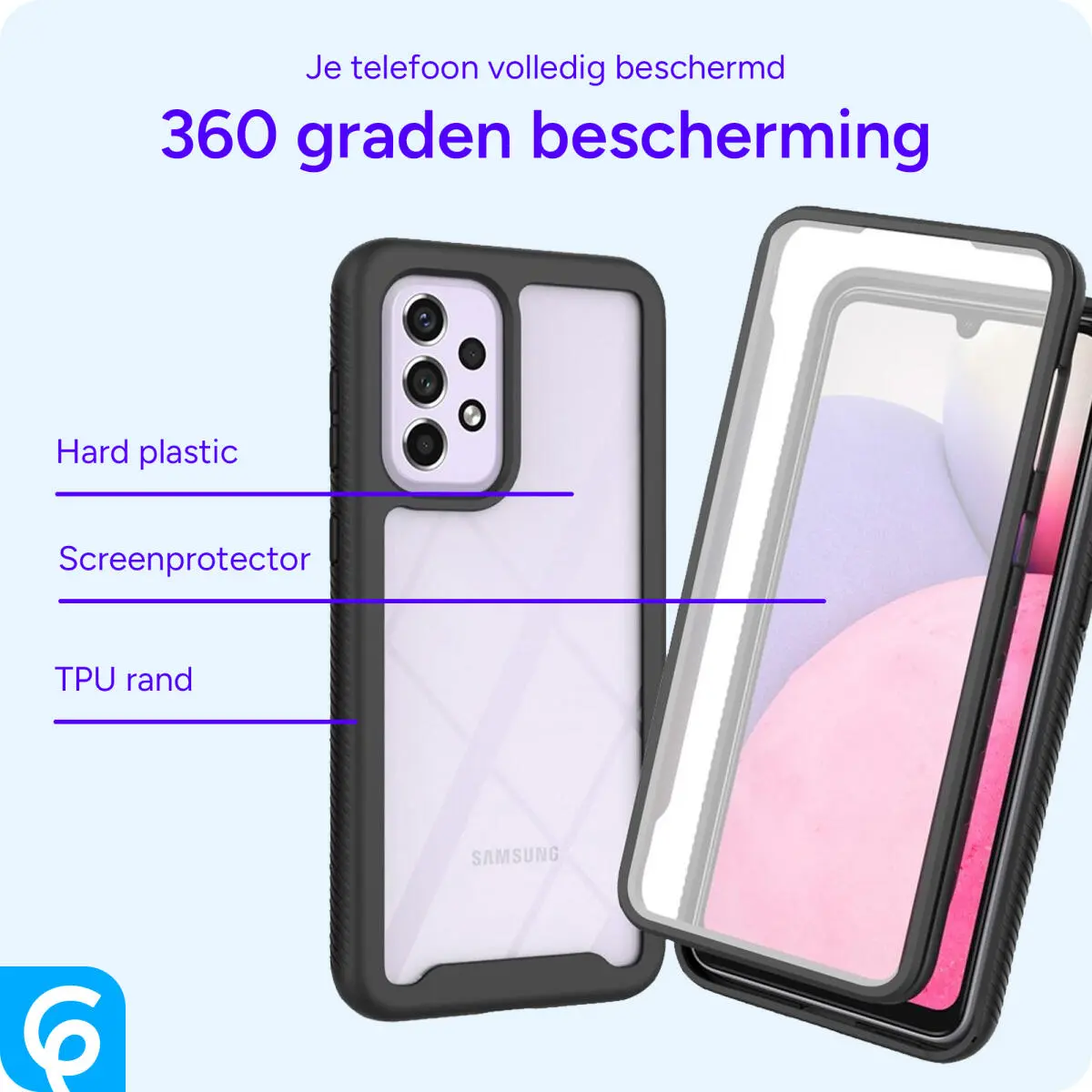 Samsung Galaxy A53 Hoesje Full Protect 360° Cover Hybride Zwart afbeelding 6