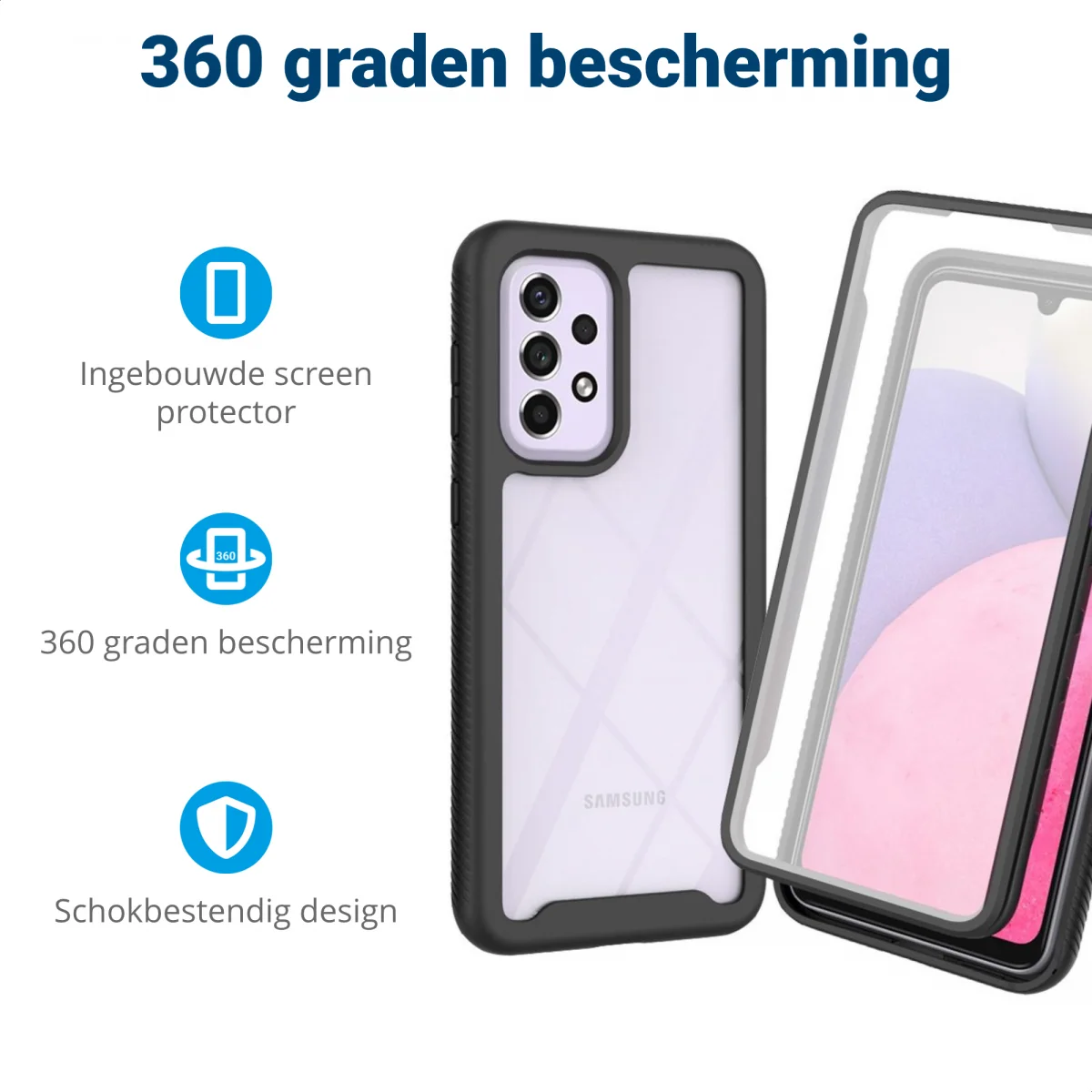 Samsung Galaxy A53 Hoesje Full Protect 360° Cover Hybride Zwart afbeelding 2