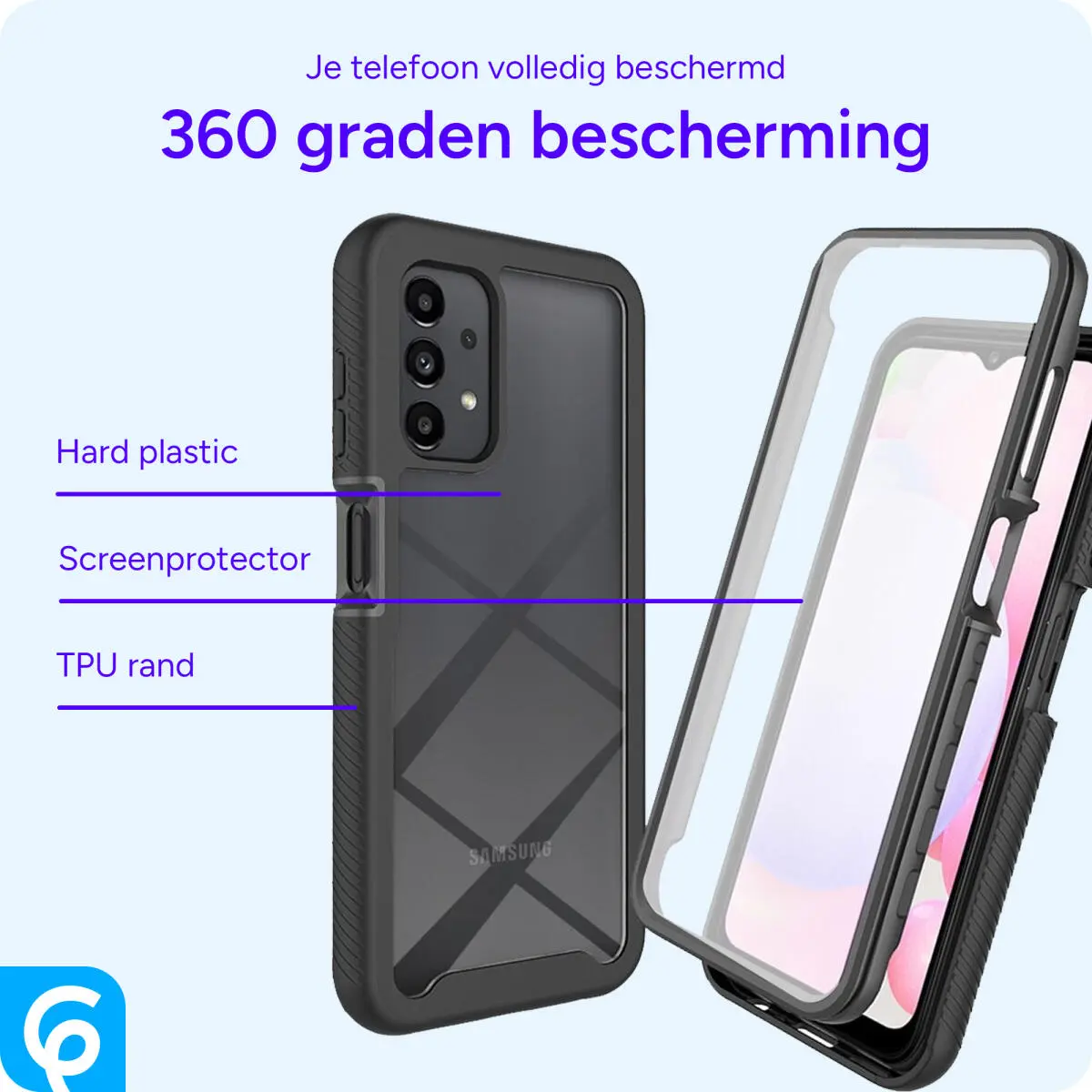 Samsung Galaxy A13 Hoesje Full Protect 360° Cover Hybride Zwart afbeelding 4