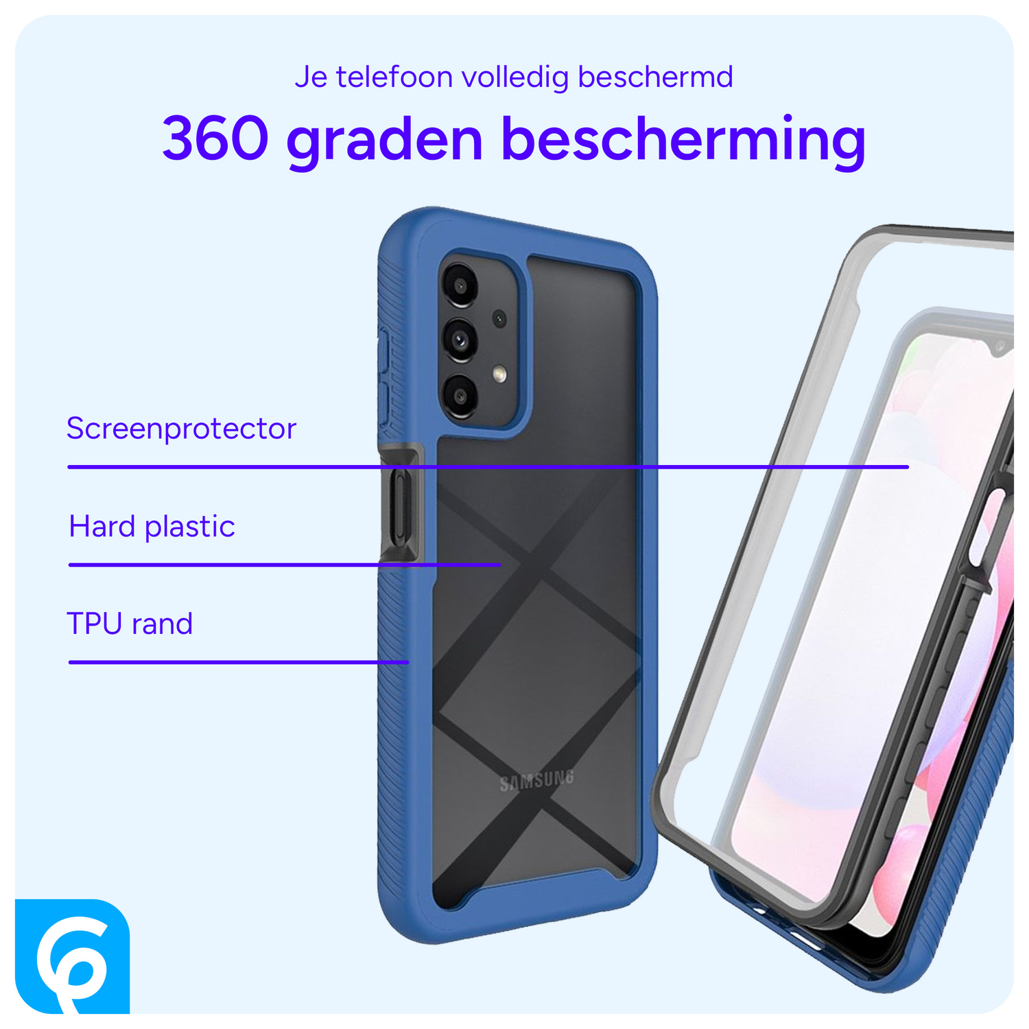 Samsung Galaxy A13 Hoesje Full Protect 360° Cover Hybride Blauw afbeelding 4