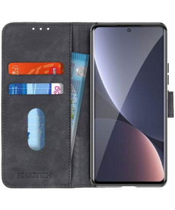 KHAZNEH Xiaomi 12 Pro Hoesje Retro Wallet Book Case Zwart Hoesjes