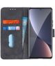 KHAZNEH Xiaomi 12 Pro Hoesje Retro Wallet Book Case Zwart