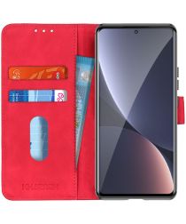 KHAZNEH Xiaomi 12 Pro Hoesje Retro Wallet Book Case Rood