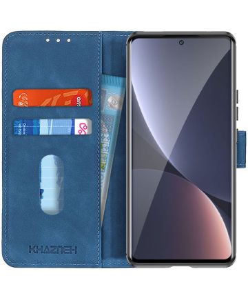 KHAZNEH Xiaomi 12 Pro Hoesje Retro Wallet Book Case Blauw Hoesjes