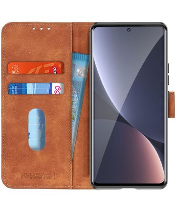 KHAZNEH Xiaomi 12 Pro Hoesje Retro Wallet Book Case Bruin Hoesjes