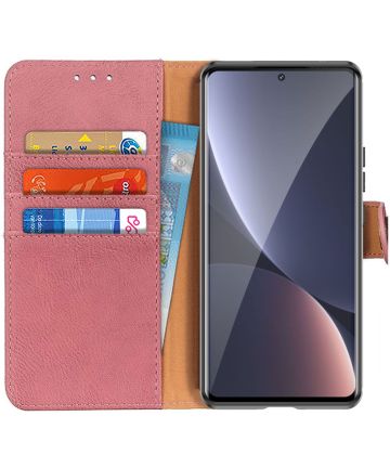 KHAZNEH Xiaomi 12 Pro Hoesje Portemonnee Book Case Roze Hoesjes