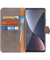 KHAZNEH Xiaomi 12 Pro Hoesje Portemonnee Book Case Grijs