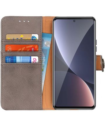 KHAZNEH Xiaomi 12 Pro Hoesje Portemonnee Book Case Grijs Hoesjes