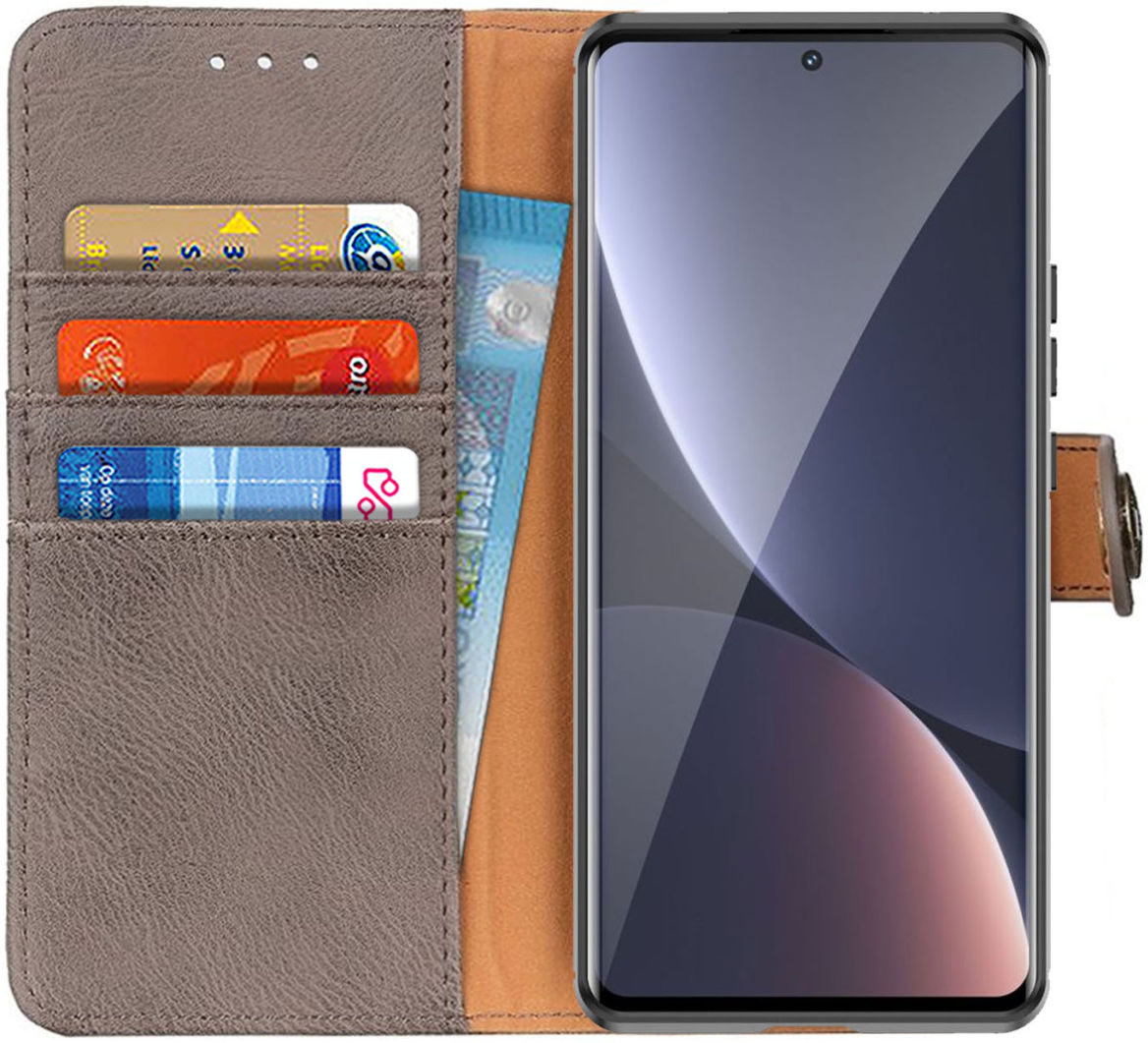 KHAZNEH Xiaomi 12 Pro Hoesje Portemonnee Book Case Grijs afbeelding 1
