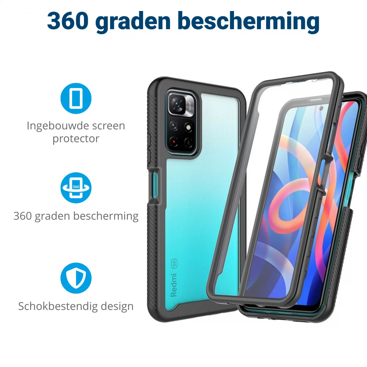 Xiaomi Redmi Note 11T 5G/11S 5G Hoesje Full Protect 360° Cover Zwart afbeelding 2