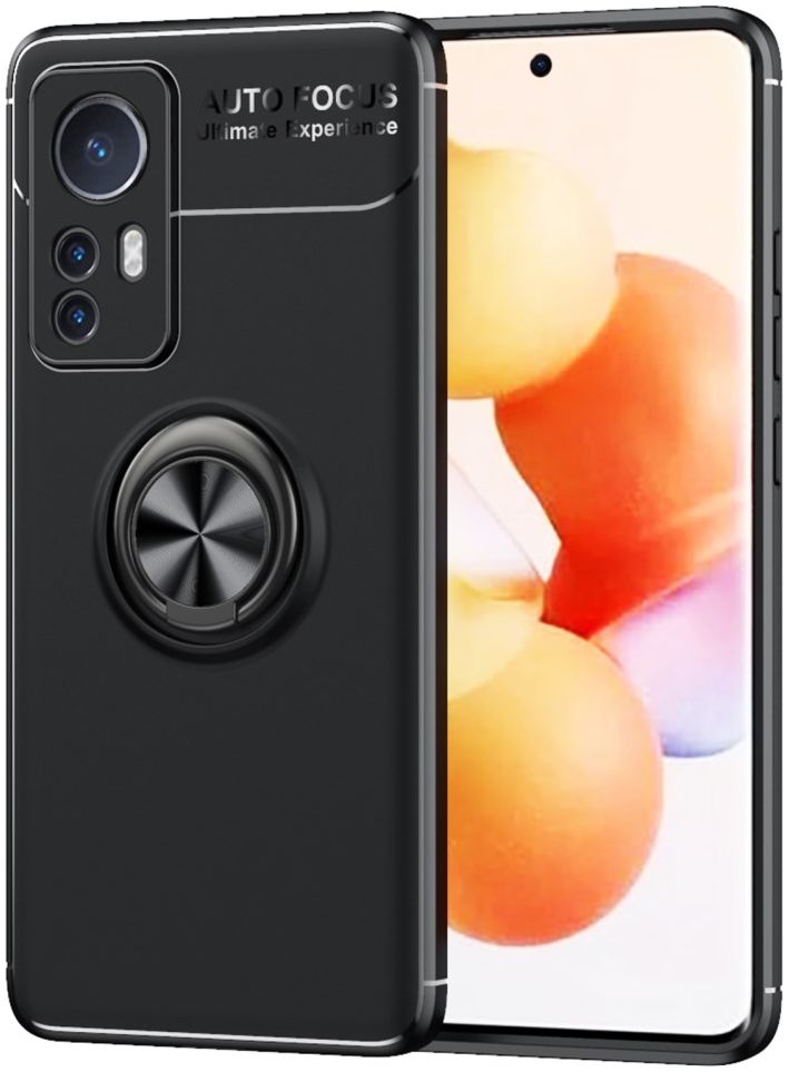 Xiaomi 12 / 12X Hoesje met Magnetische Kickstand Ring Zwart afbeelding 1