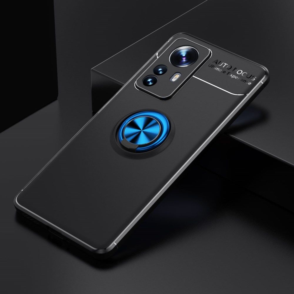 Xiaomi 12 Pro Hoesje met Magnetische Kickstand Ring Zwart / Blauw afbeelding 2