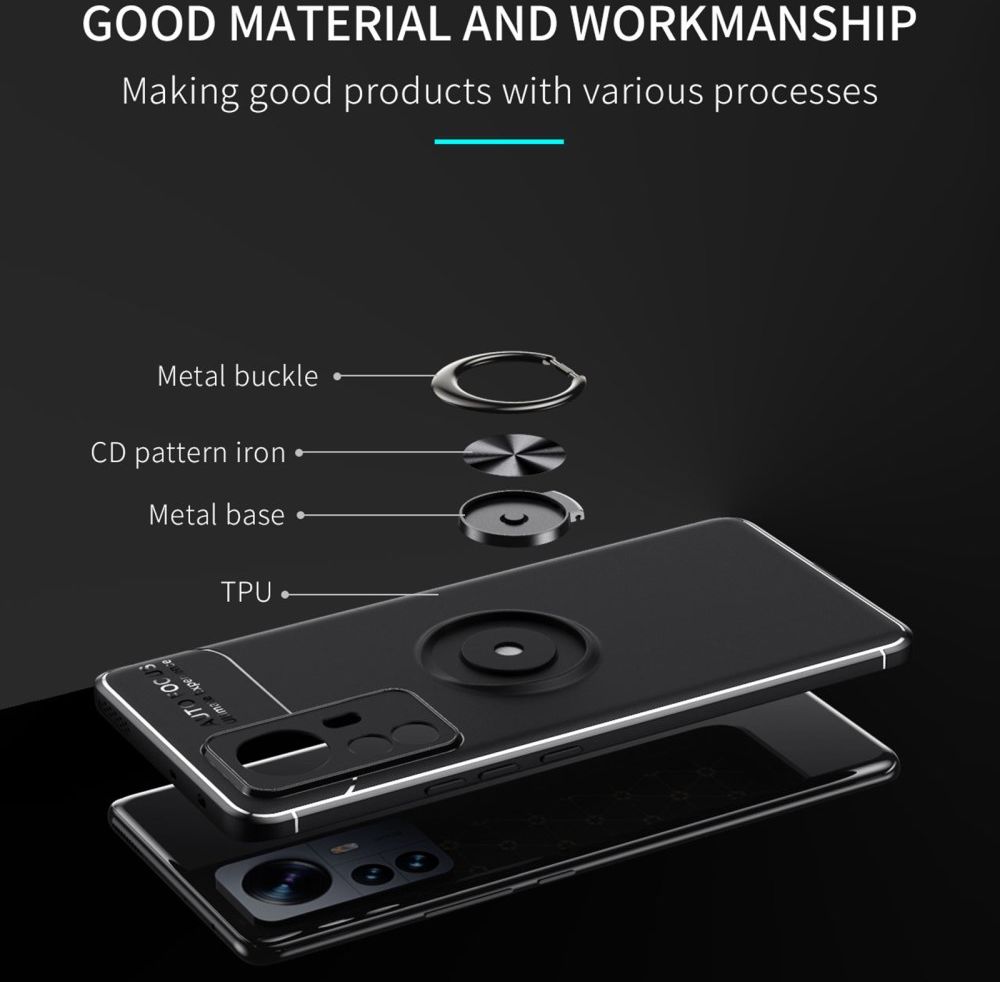 Xiaomi 12 Pro Hoesje met Magnetische Kickstand Ring Zwart / Blauw afbeelding 3
