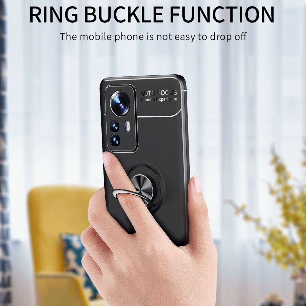 Xiaomi 12 Pro Hoesje met Magnetische Kickstand Ring Zwart / Blauw afbeelding 4