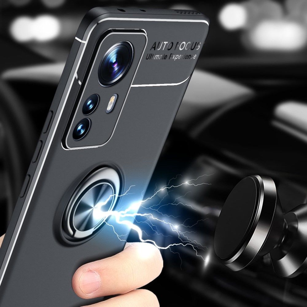 Xiaomi 12 Pro Hoesje met Magnetische Kickstand Ring Zwart / Blauw afbeelding 5